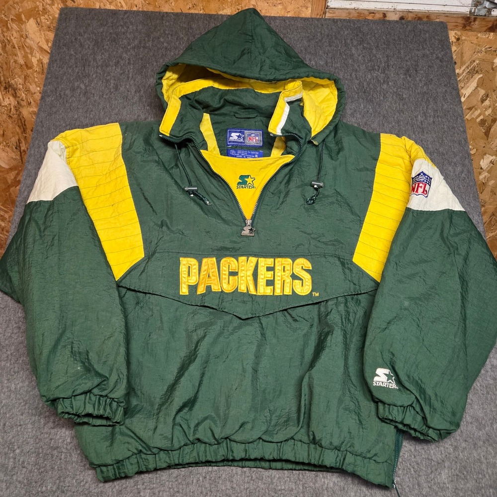 Vintage 90s Green Bay Packers Starter Jacket Mens XL Green Yellow Puffer Anorak